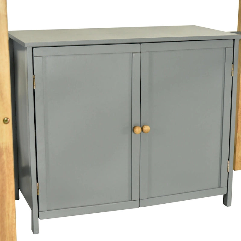 Lit mezzanine double en bois avec armoire et cubes de rangement
