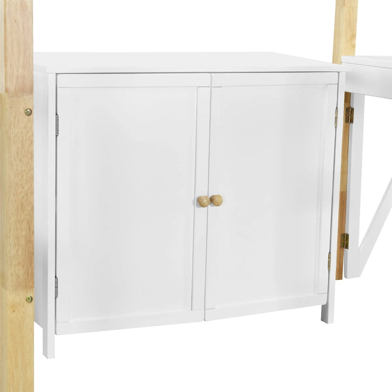 Lit mezzanine double en bois avec armoire et cubes de rangement