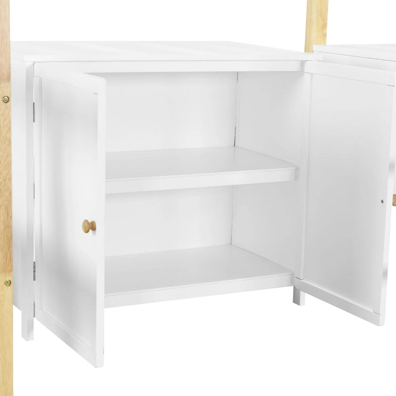 Lit mezzanine double en bois avec armoire et cubes de rangement