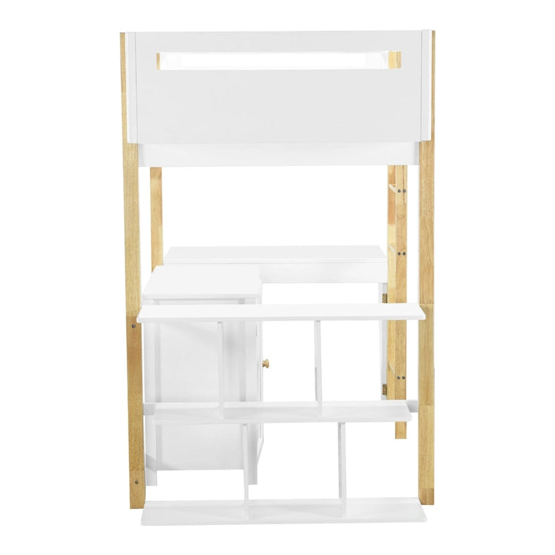 Lit mezzanine double en bois avec armoire et cubes de rangement