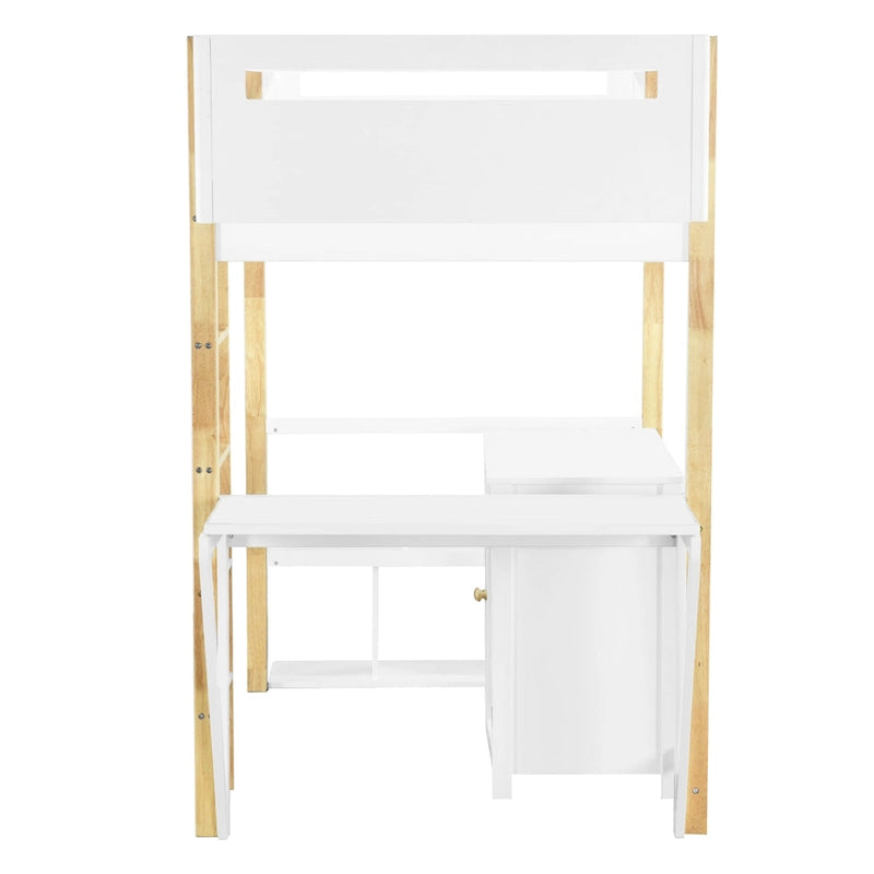 Lit mezzanine double en bois avec armoire et cubes de rangement
