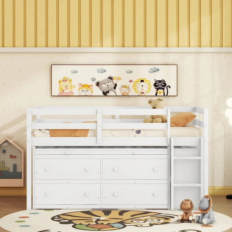 Lit mezzanine double avec bureau et 4 tiroirs