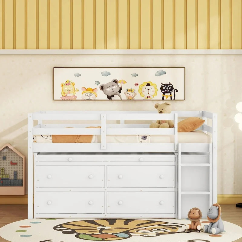 Lit mezzanine double avec bureau et 4 tiroirs