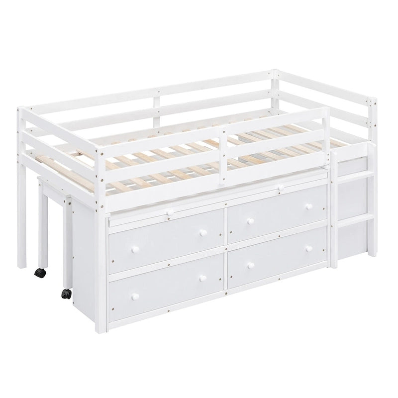 Lit mezzanine double avec bureau et 4 tiroirs
