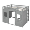 Gray Castle Style Full Size Solid Pine Wood Loft Bed with Ladder and Guard Rails
