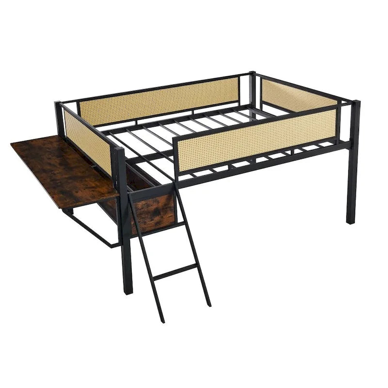 Lit double mezzanine en métal avec bureau rectangulaire, lumières LED