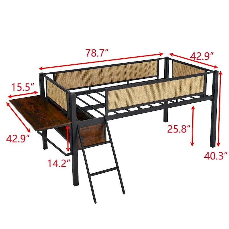 Lit double mezzanine en métal avec bureau rectangulaire, lumières LED
