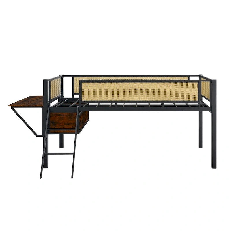 Lit double mezzanine en métal avec bureau rectangulaire, lumières LED