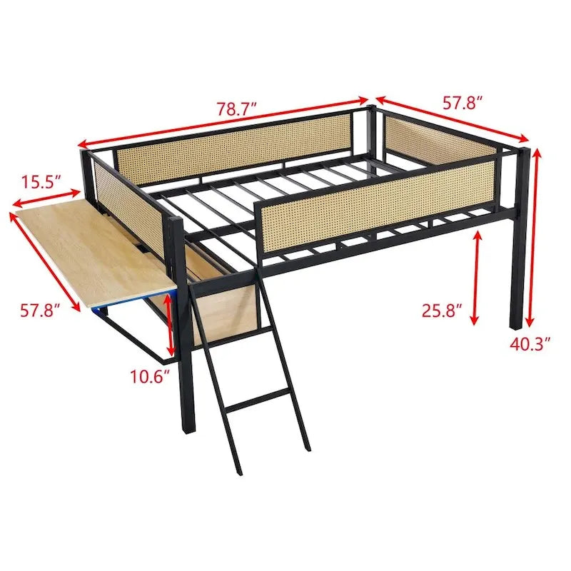 Lit double mezzanine en métal avec bureau rectangulaire, lumières LED