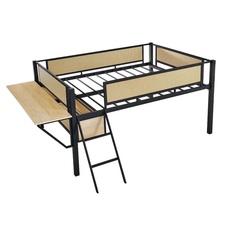 Lit double mezzanine en métal avec bureau rectangulaire, lumières LED