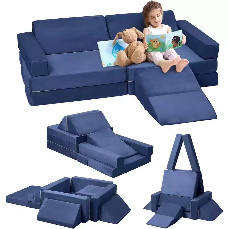 Canapé d'escalade d'intérieur, canapé de jeu modulaire 12 pièces avec piscine à balles carrée et pente d'escalade, ensemble de coussins de jeu